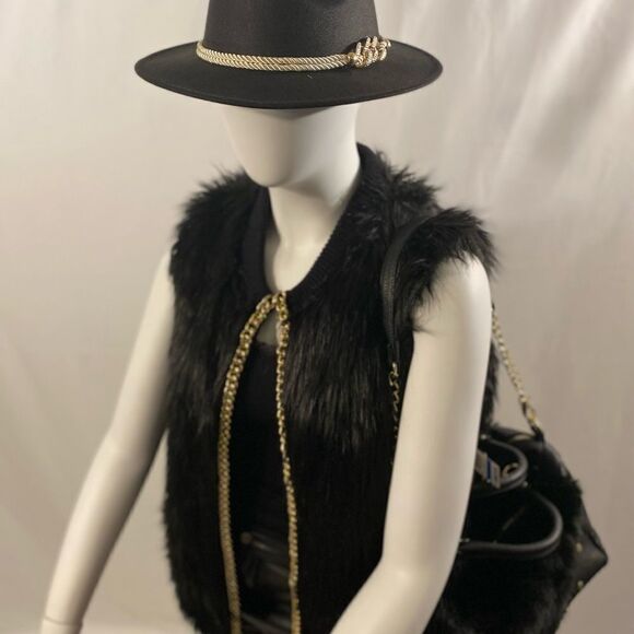 NWT Thalia Sodi Chain-Trim Faux-Fur Vest - Black - Picture 7 of 11